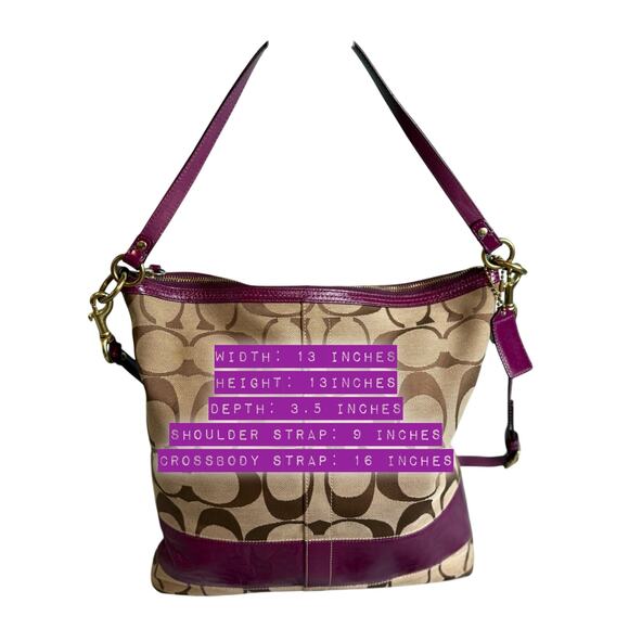 Coach Beige/Magenta Canvas Signature and Patent Large Hobo Crossbody Bag - Picture 3 of 13